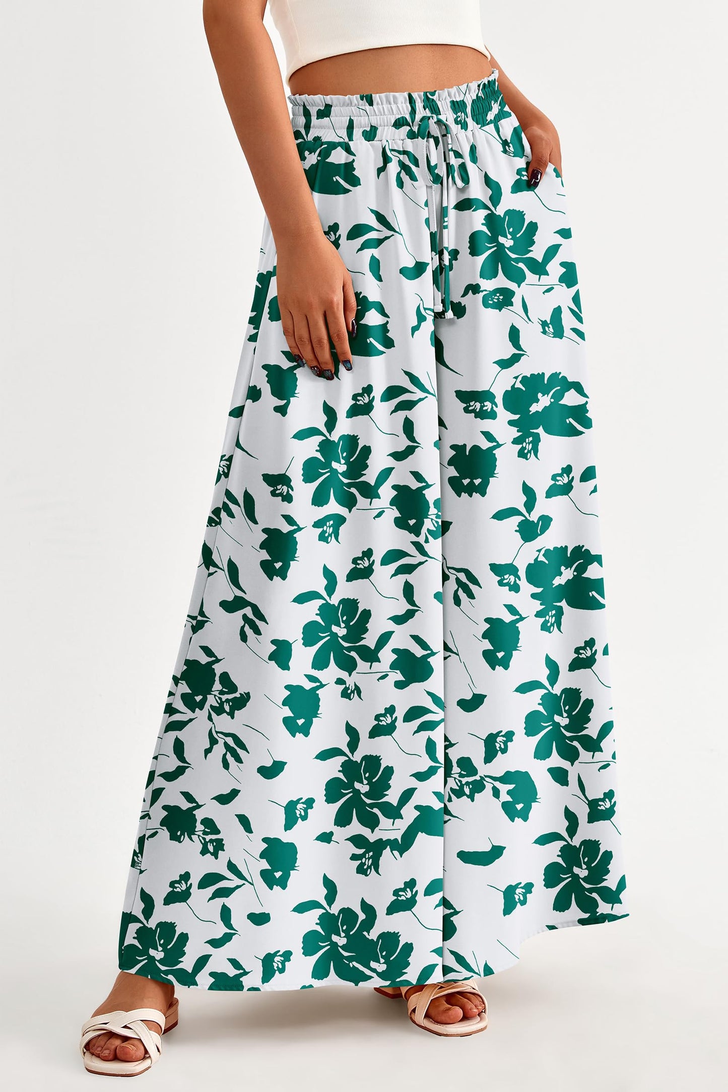 PRETTYGARDEN Women's 2025 Summer Wide Leg Palazzo Pants High Waisted Flowy Pockets Trendy Casual Lounge Boho Beach Trousers (Print Black,Small)