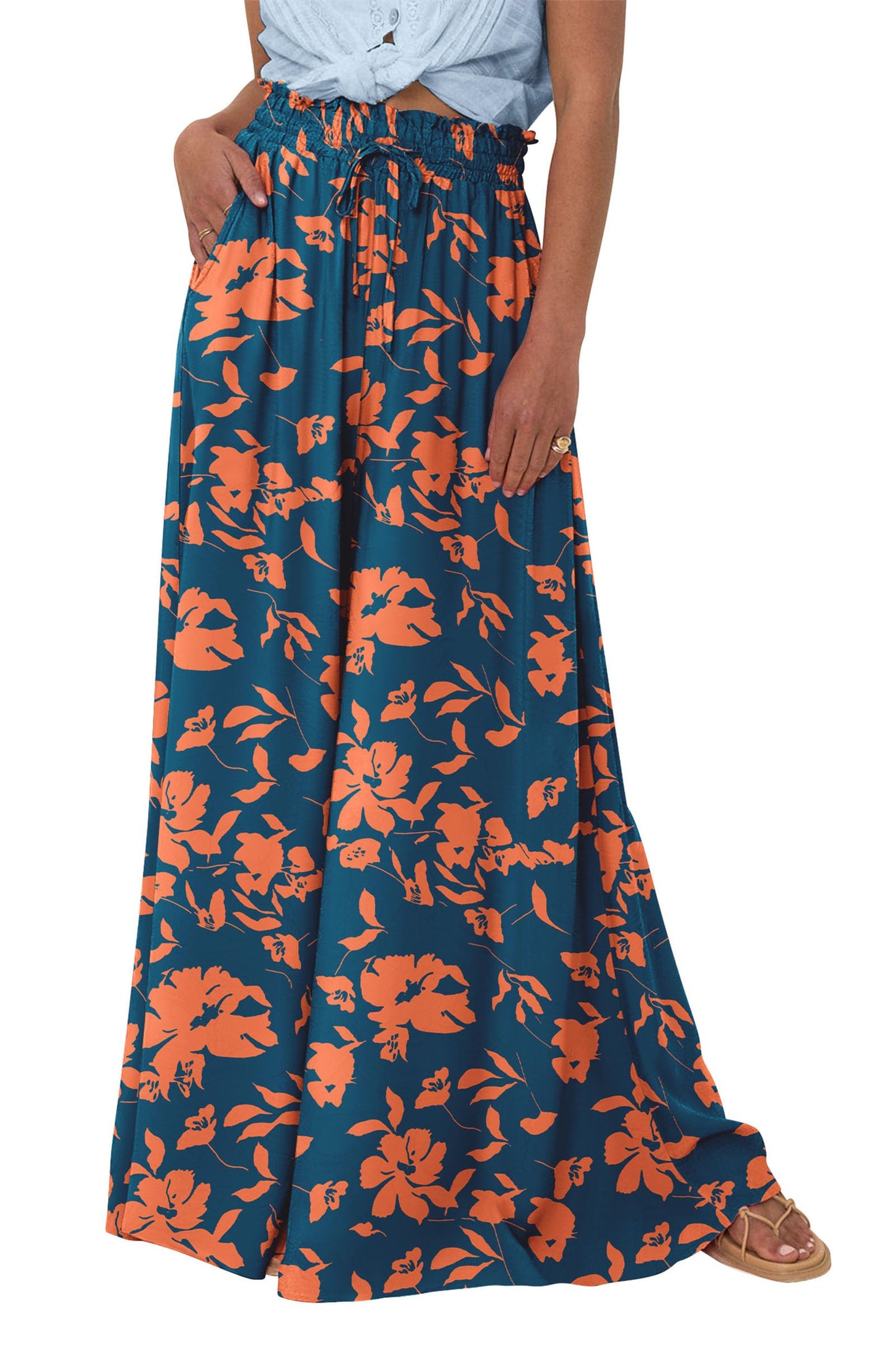 PRETTYGARDEN Women's 2025 Summer Wide Leg Palazzo Pants High Waisted Flowy Pockets Trendy Casual Lounge Boho Beach Trousers (Print Black,Small)