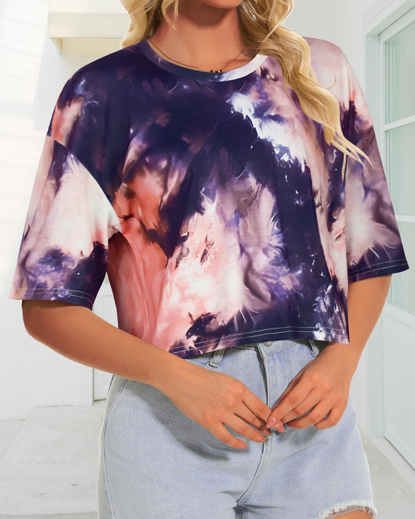 Summer Crop Tops for Womens Casual Half Sleeve Top Loose Fit Short Sleeve T Shirts Workout Oversized Tees(Black,M)