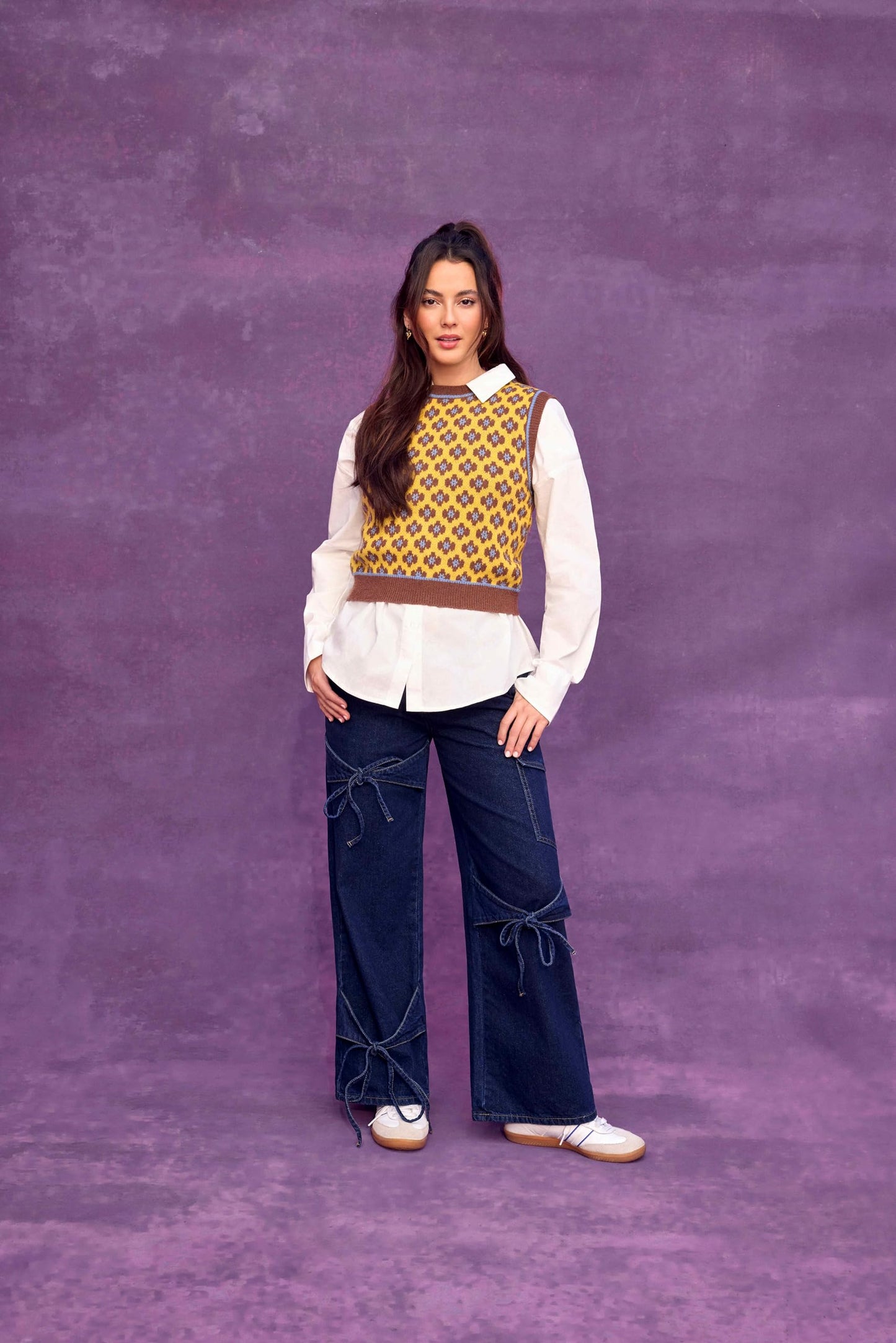 CIDER Baggy Jeans for Women Low Waisted Wide Straight Leg Bow Jeans Denim Pants Beige