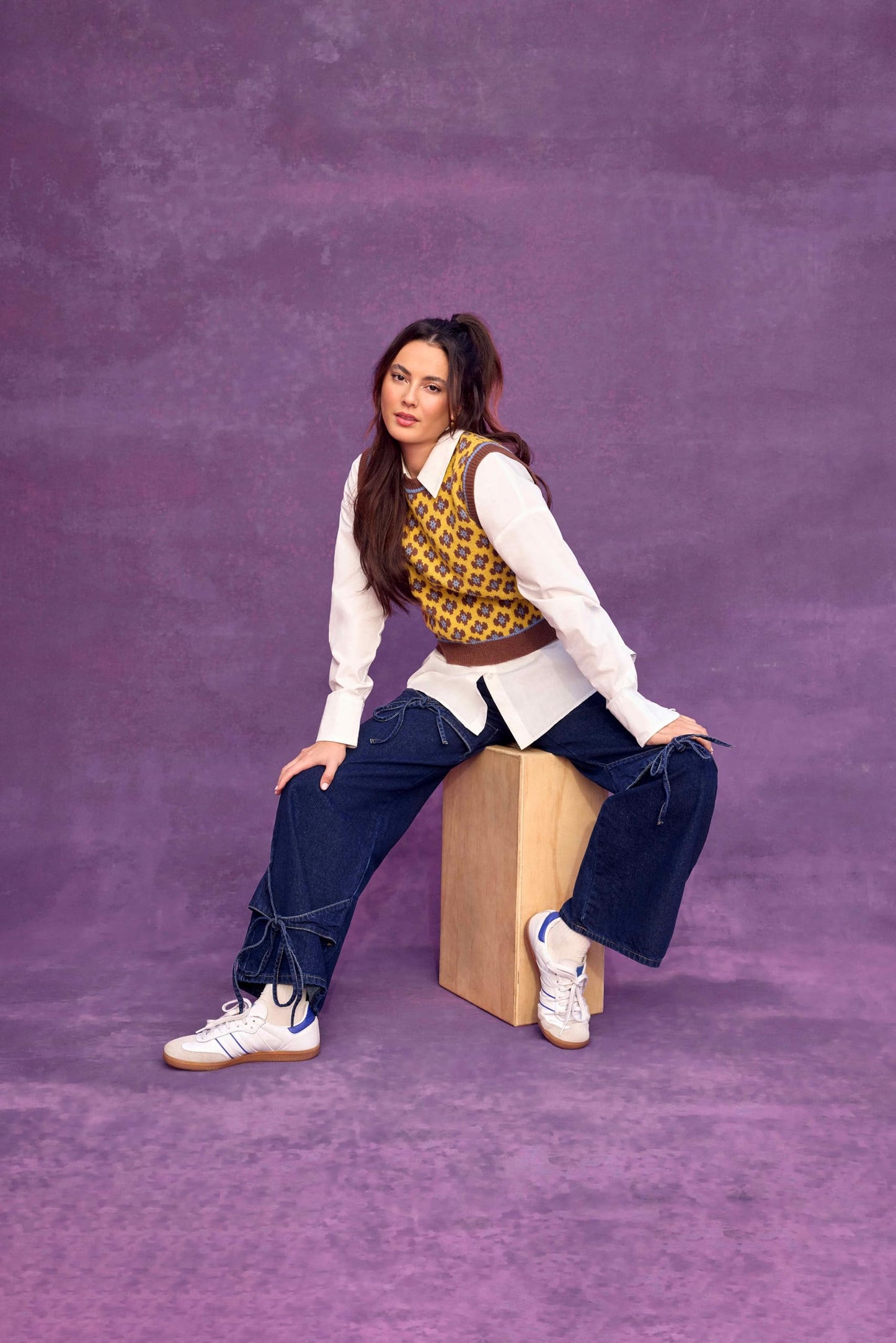 CIDER Baggy Jeans for Women Low Waisted Wide Straight Leg Bow Jeans Denim Pants Beige