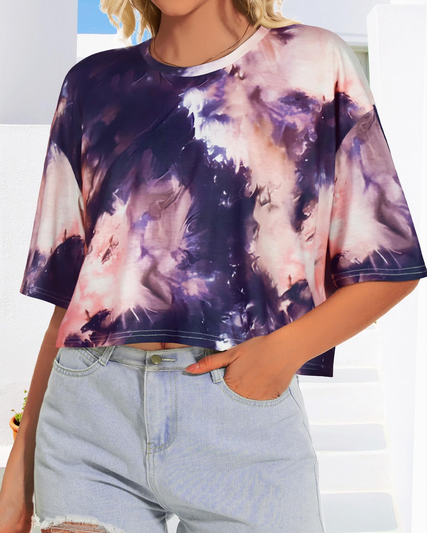 Summer Crop Tops for Womens Casual Half Sleeve Top Loose Fit Short Sleeve T Shirts Workout Oversized Tees(Black,M)