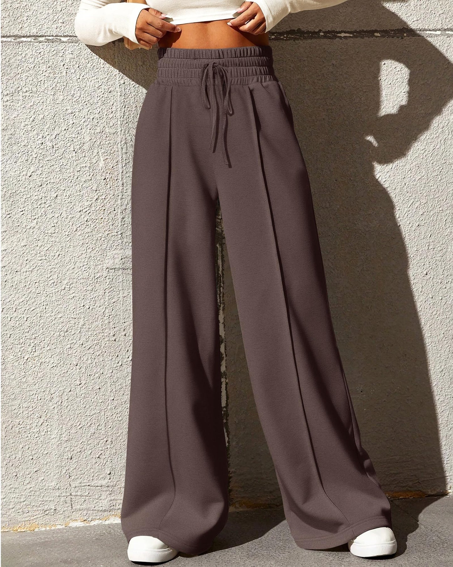 BTFBM Womens Wide Leg Sweatpants Casual Loose Solid Color Pants Comfy Lounge Joggers Baggy Sweatpants Pockets(Solid Brick Red,Small)