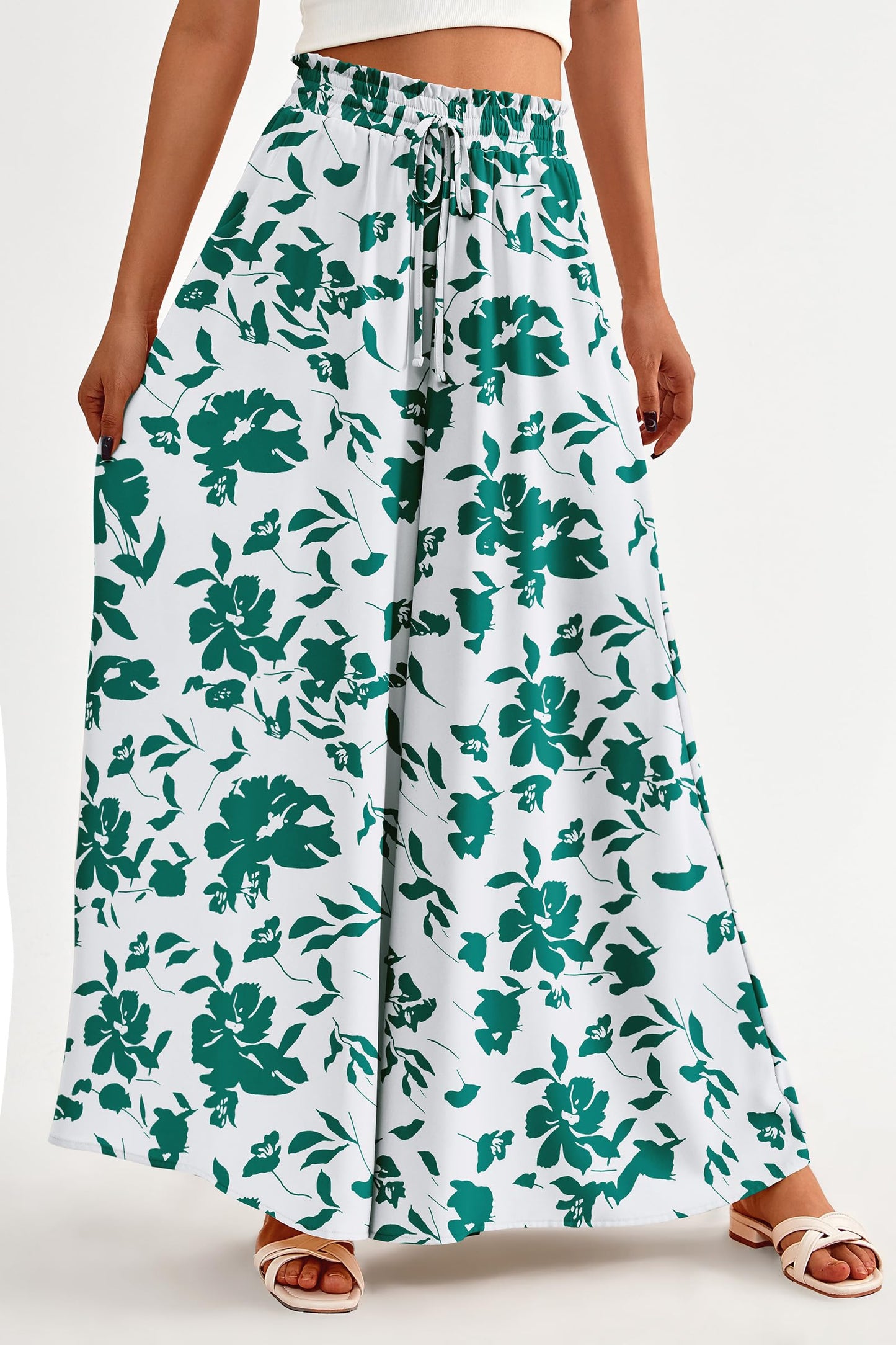 PRETTYGARDEN Women's 2025 Summer Wide Leg Palazzo Pants High Waisted Flowy Pockets Trendy Casual Lounge Boho Beach Trousers (Print Black,Small)
