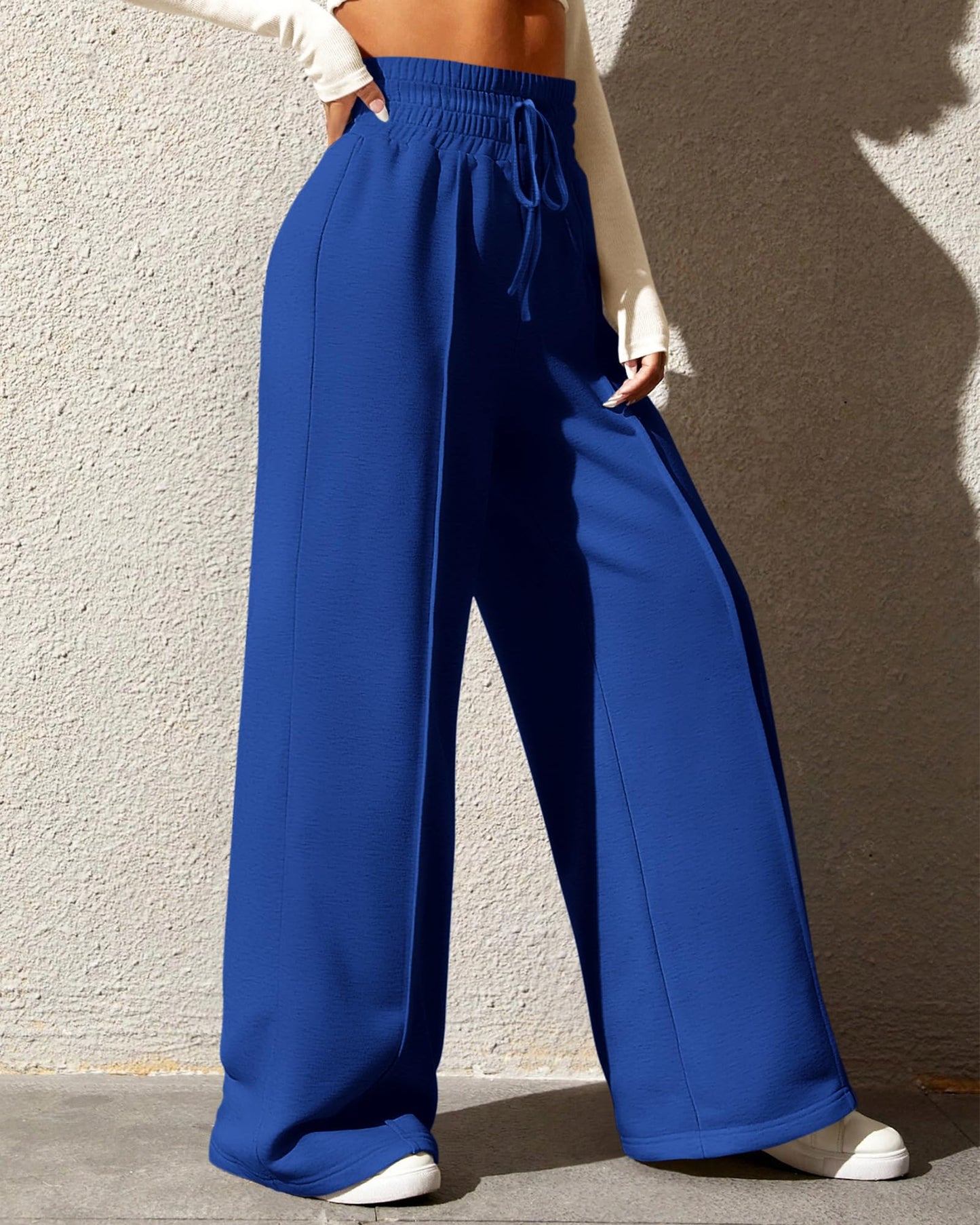 BTFBM Womens Wide Leg Sweatpants Casual Loose Solid Color Pants Comfy Lounge Joggers Baggy Sweatpants Pockets(Solid Brick Red,Small)