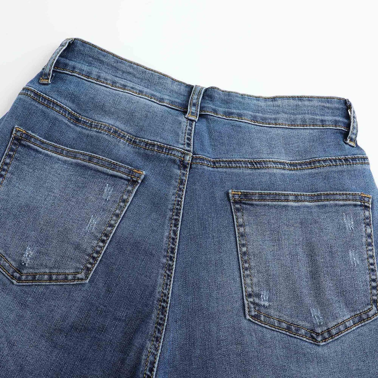 THUNDER STAR Womens High Waisted Wide Leg Jeans Stretchy Distressed Denim Pants Light Blue XXL