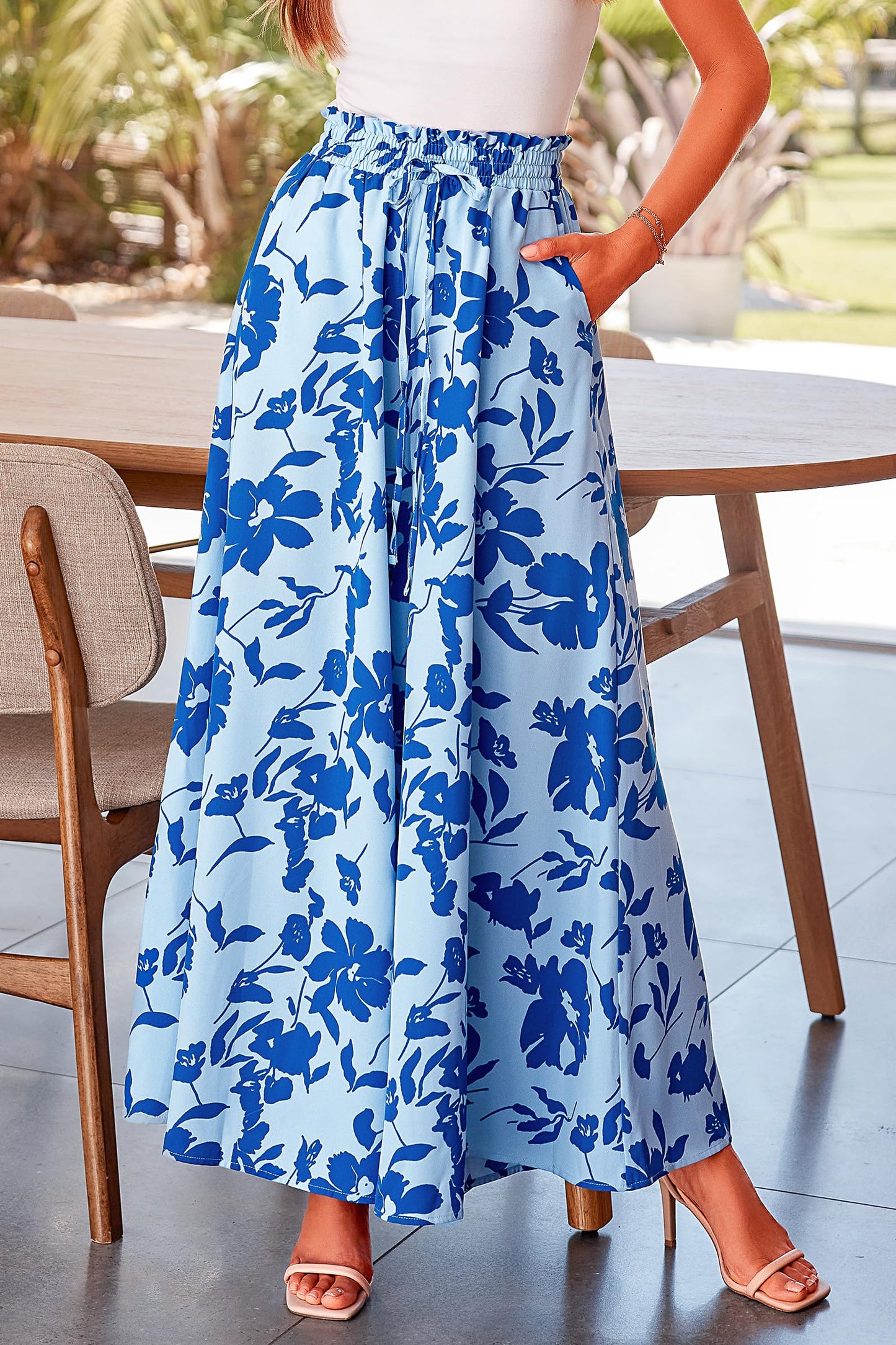 PRETTYGARDEN Women's 2025 Summer Wide Leg Palazzo Pants High Waisted Flowy Pockets Trendy Casual Lounge Boho Beach Trousers (Print Black,Small)