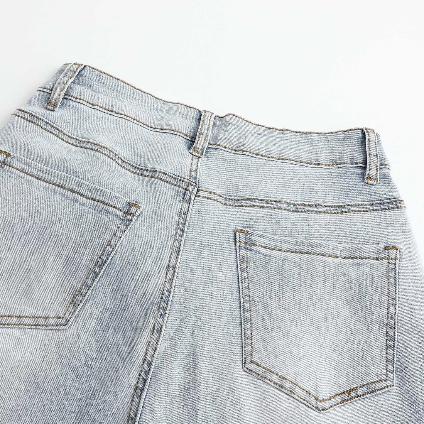 THUNDER STAR Womens High Waisted Wide Leg Jeans Stretchy Distressed Denim Pants Light Blue XXL