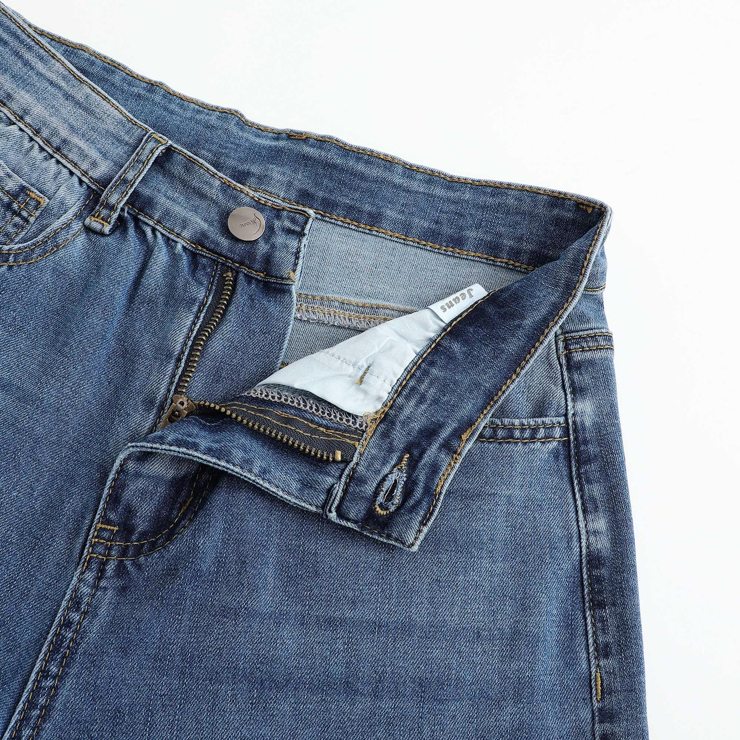 THUNDER STAR Womens High Waisted Wide Leg Jeans Stretchy Distressed Denim Pants Light Blue XXL