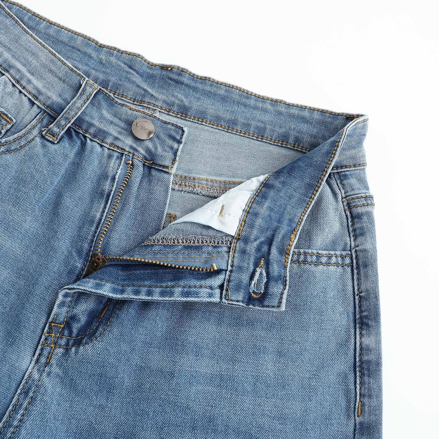 THUNDER STAR Womens High Waisted Wide Leg Jeans Stretchy Distressed Denim Pants Light Blue XXL