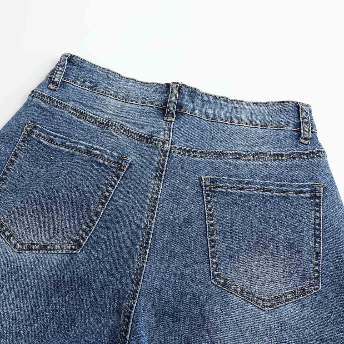 THUNDER STAR Womens High Waisted Wide Leg Jeans Stretchy Distressed Denim Pants Light Blue XXL