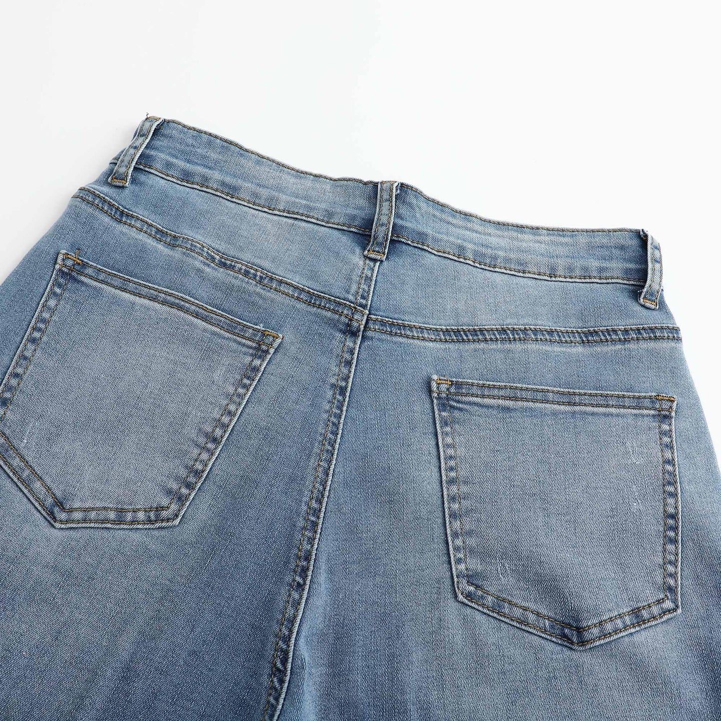 THUNDER STAR Womens High Waisted Wide Leg Jeans Stretchy Distressed Denim Pants Light Blue XXL