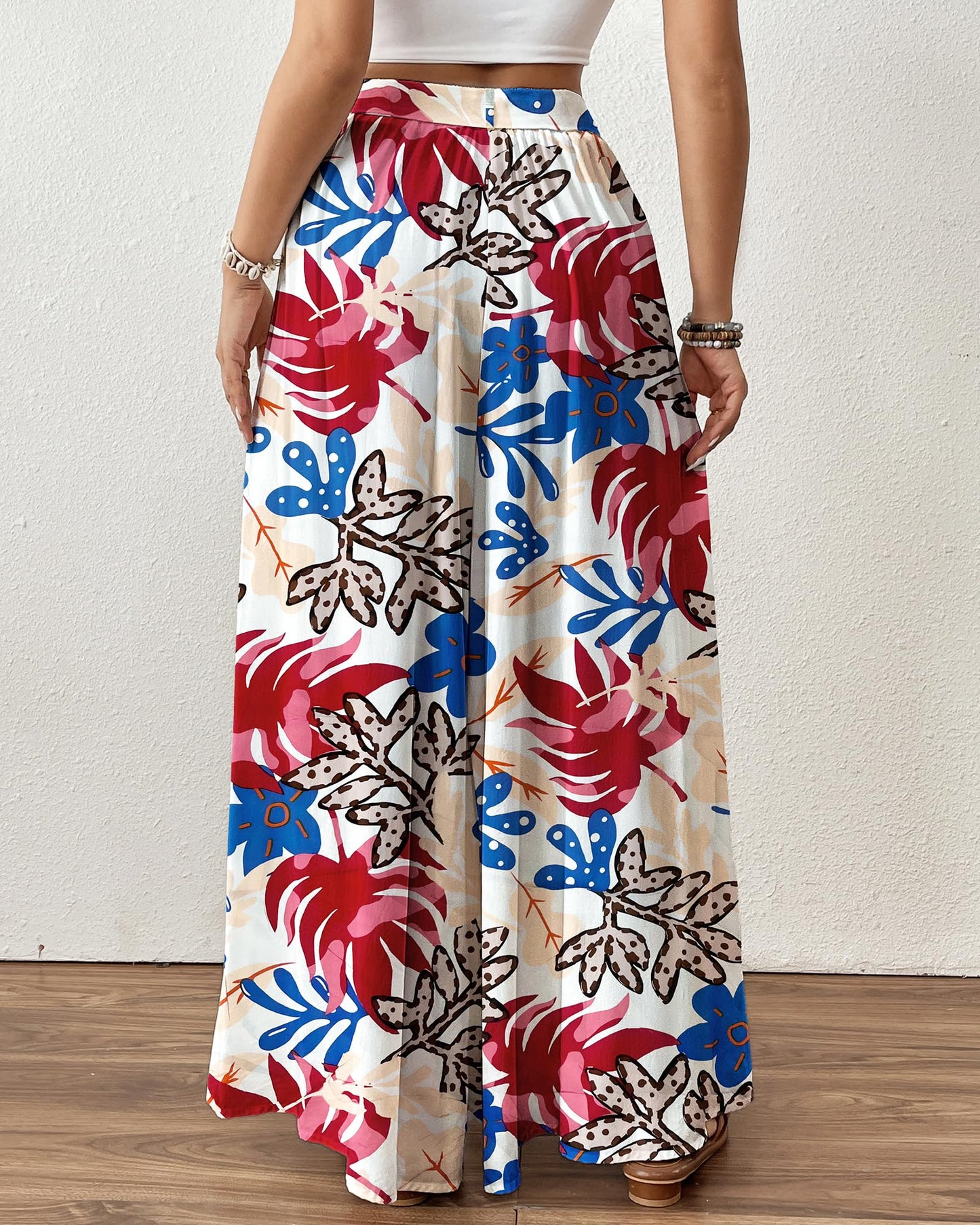 Bsubseach Wide Leg Pants Woman Flowy Floral Palazzo Pants for Women High Waisted Summer Casual Trousers Cruise Outfits Dark Green XS