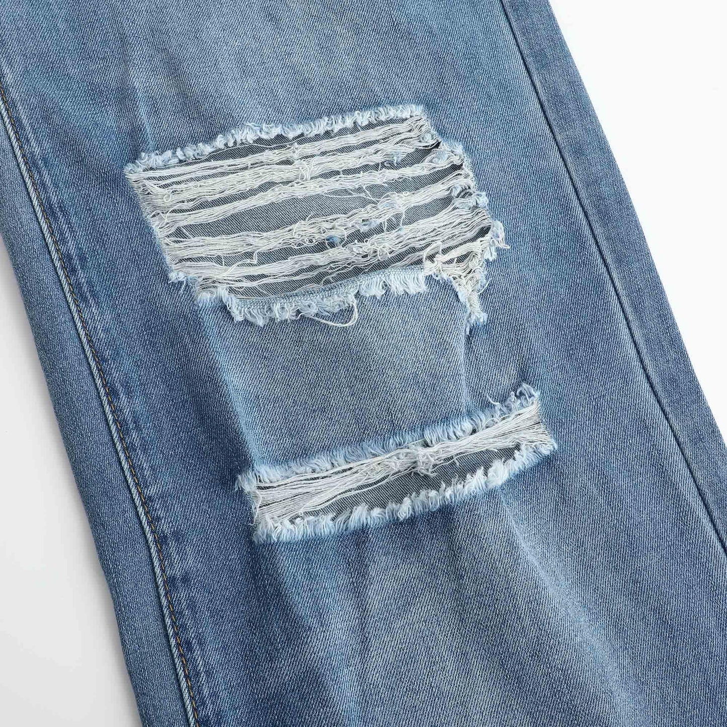 THUNDER STAR Womens High Waisted Wide Leg Jeans Stretchy Distressed Denim Pants Light Blue XXL