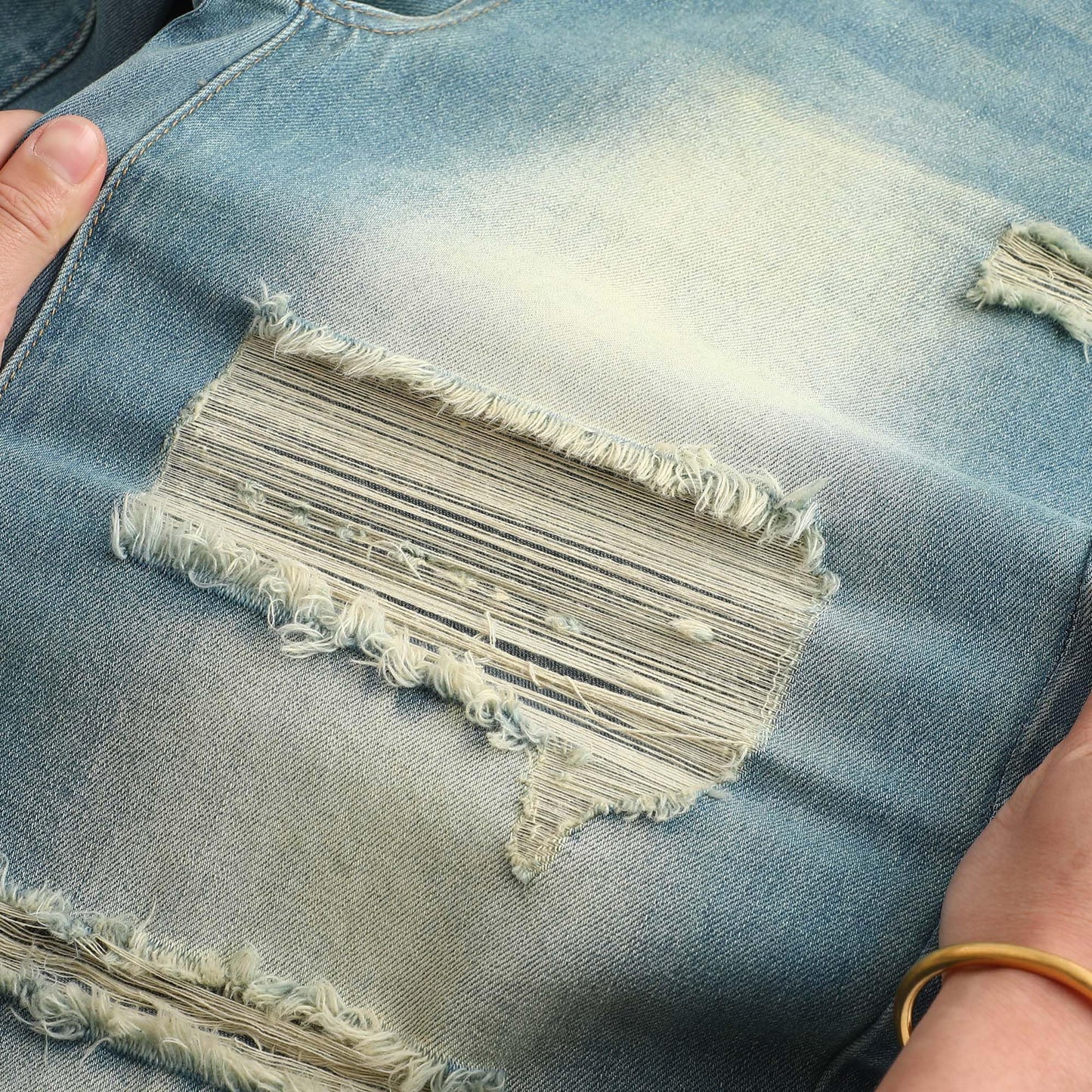 THUNDER STAR Womens High Waisted Wide Leg Jeans Stretchy Distressed Denim Pants Light Blue XXL