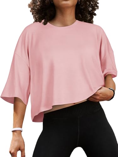 Summer Crop Tops for Womens Casual Half Sleeve Top Loose Fit Short Sleeve T Shirts Workout Oversized Tees(Black,M)