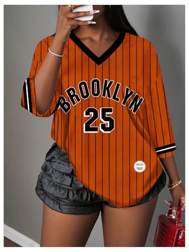 MakeMeChic Women's Jersey Shirts Number Graphic Oversized Y2K Tee Tops White Orange X-Small