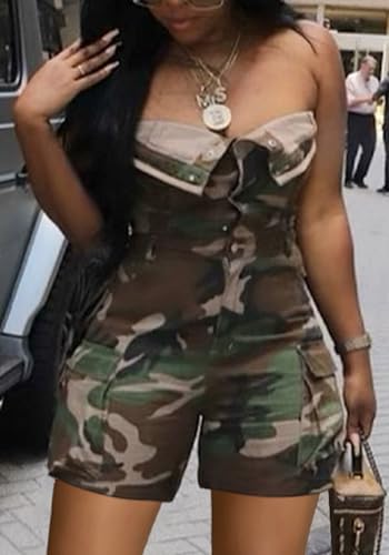 Unybwonn Women's Sexy off Shoulder Tube Denim Cargo Jumpsuits Corset Y2k Jean Shorts Rompers Overalls