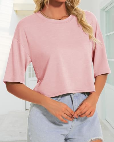 Summer Crop Tops for Womens Casual Half Sleeve Top Loose Fit Short Sleeve T Shirts Workout Oversized Tees(Black,M)