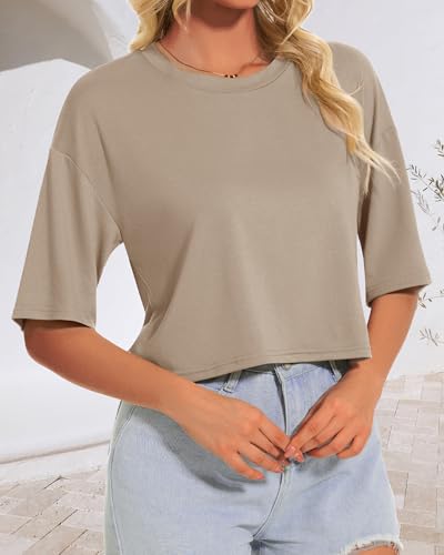 Summer Crop Tops for Womens Casual Half Sleeve Top Loose Fit Short Sleeve T Shirts Workout Oversized Tees(Black,M)