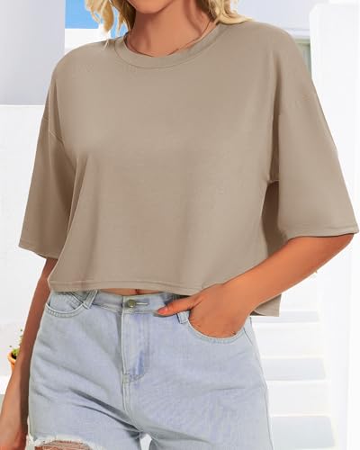 Summer Crop Tops for Womens Casual Half Sleeve Top Loose Fit Short Sleeve T Shirts Workout Oversized Tees(Black,M)