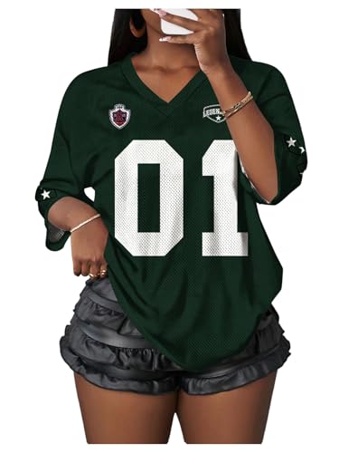 MakeMeChic Women's Jersey Shirts Number Graphic Oversized Y2K Tee Tops White Orange X-Small
