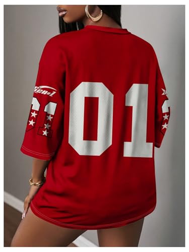 MakeMeChic Women's Jersey Shirts Number Graphic Oversized Y2K Tee Tops White Orange X-Small