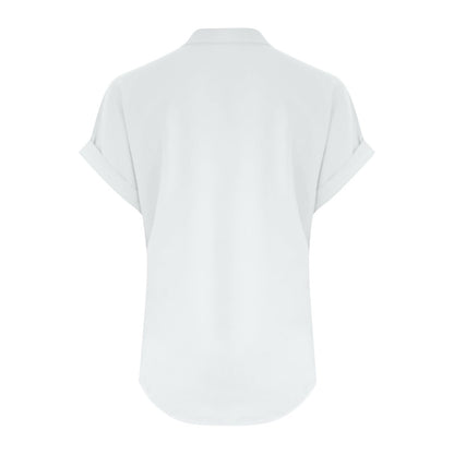Big Spring Deals Summer Tops for Women 2025 Trendy Short Sleeve Cotton Linen Shirt Casual Button v Neck Tunic Blouses Outfits White Travel Shirts for Women M