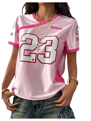 MakeMeChic Women's Jersey Shirts Number Graphic Oversized Y2K Tee Tops White Orange X-Small