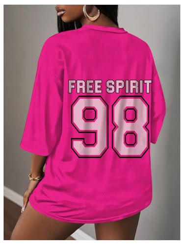 MakeMeChic Women's Jersey Shirts Number Graphic Oversized Y2K Tee Tops White Orange X-Small