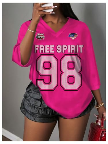 MakeMeChic Women's Jersey Shirts Number Graphic Oversized Y2K Tee Tops White Orange X-Small