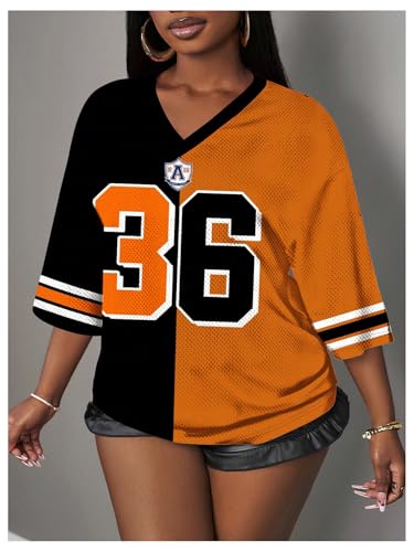 MakeMeChic Women's Jersey Shirts Number Graphic Oversized Y2K Tee Tops White Orange X-Small