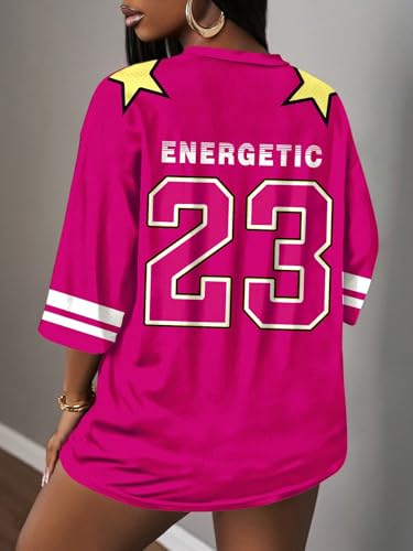 MakeMeChic Women's Jersey Shirts Number Graphic Oversized Y2K Tee Tops White Orange X-Small