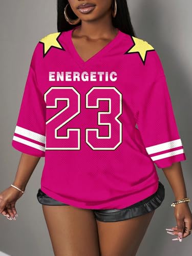 MakeMeChic Women's Jersey Shirts Number Graphic Oversized Y2K Tee Tops White Orange X-Small