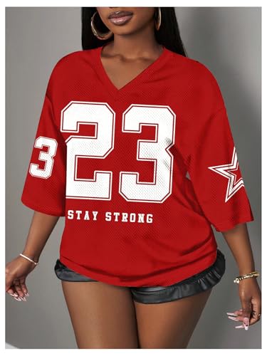 MakeMeChic Women's Jersey Shirts Number Graphic Oversized Y2K Tee Tops White Orange X-Small