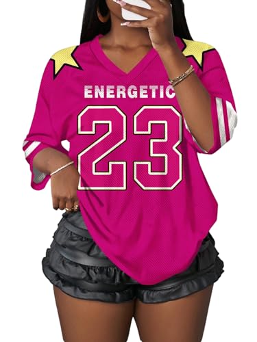 MakeMeChic Women's Jersey Shirts Number Graphic Oversized Y2K Tee Tops White Orange X-Small