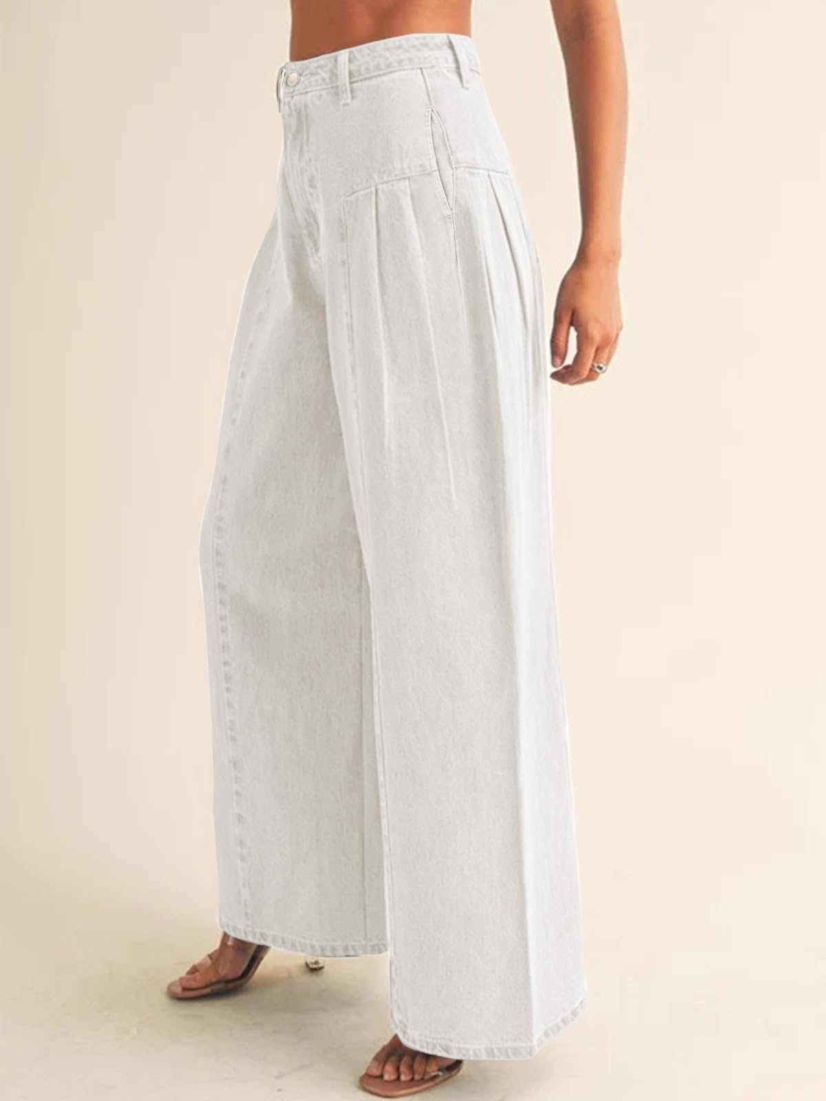 PLNOTME Womens Baggy High Waisted Jeans Loose Boyfriend Wide Leg Side Pleated Denim Pants Blue