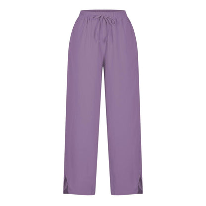 Womens Summer Pants Lightweight Casual Cotton Linen Pants for Women 2025 Summer Gauze Drawstring High Waisted Wide Leg Trousers Beach Vacation Clothes White XL
