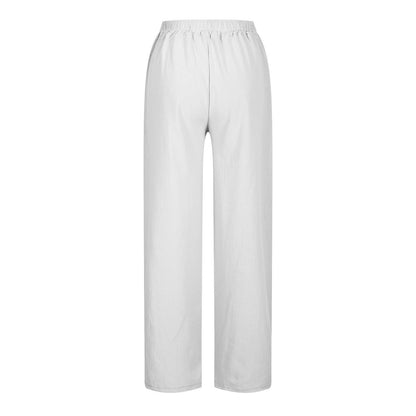 Womens Summer Pants Lightweight Casual Cotton Linen Pants for Women 2025 Summer Gauze Drawstring High Waisted Wide Leg Trousers Beach Vacation Clothes White XL