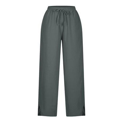 Womens Summer Pants Lightweight Casual Cotton Linen Pants for Women 2025 Summer Gauze Drawstring High Waisted Wide Leg Trousers Beach Vacation Clothes White XL