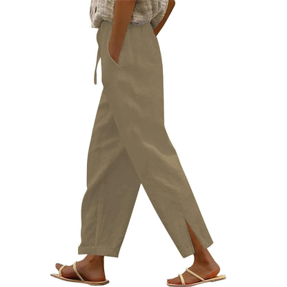 Womens Summer Pants Lightweight Casual Cotton Linen Pants for Women 2025 Summer Gauze Drawstring High Waisted Wide Leg Trousers Beach Vacation Clothes White XL