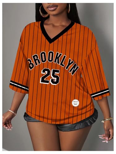 MakeMeChic Women's Jersey Shirts Number Graphic Oversized Y2K Tee Tops White Orange X-Small