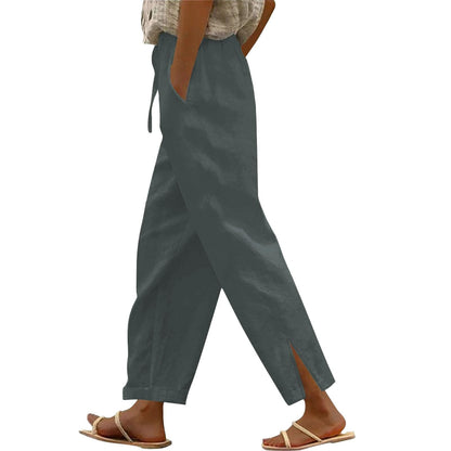 Womens Summer Pants Lightweight Casual Cotton Linen Pants for Women 2025 Summer Gauze Drawstring High Waisted Wide Leg Trousers Beach Vacation Clothes White XL