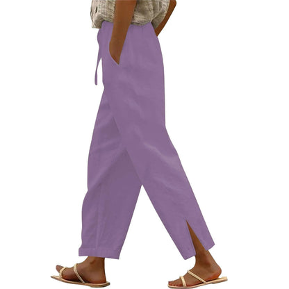 Womens Summer Pants Lightweight Casual Cotton Linen Pants for Women 2025 Summer Gauze Drawstring High Waisted Wide Leg Trousers Beach Vacation Clothes White XL