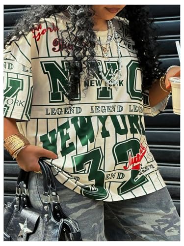 MakeMeChic Women's Jersey Shirts Number Graphic Oversized Y2K Tee Tops White Orange X-Small