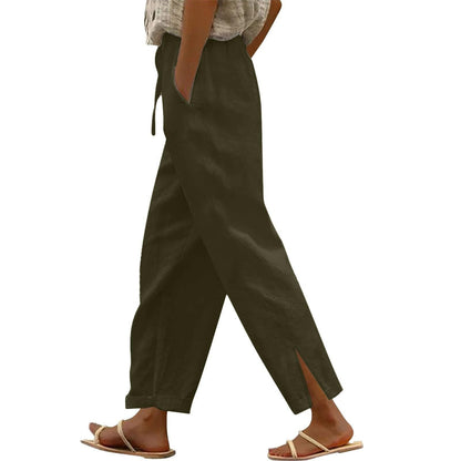 Womens Summer Pants Lightweight Casual Cotton Linen Pants for Women 2025 Summer Gauze Drawstring High Waisted Wide Leg Trousers Beach Vacation Clothes White XL
