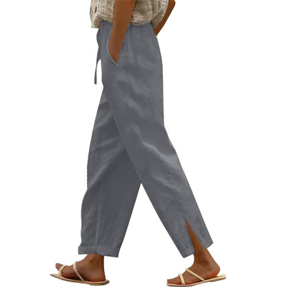 Womens Summer Pants Lightweight Casual Cotton Linen Pants for Women 2025 Summer Gauze Drawstring High Waisted Wide Leg Trousers Beach Vacation Clothes White XL