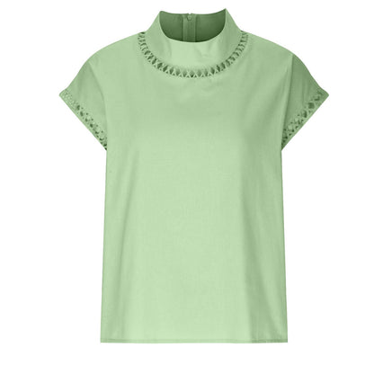 Summer Outfits for Women 2024 Cotton Linen Tops for Women 2024 Casual Cap Sleeve Summer Shirts Loose High Neck Tshirt Dressy Casual Blouses Womens Summer Blouses 2024 Gray M