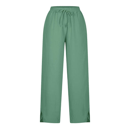 Womens Summer Pants Lightweight Casual Cotton Linen Pants for Women 2025 Summer Gauze Drawstring High Waisted Wide Leg Trousers Beach Vacation Clothes White XL