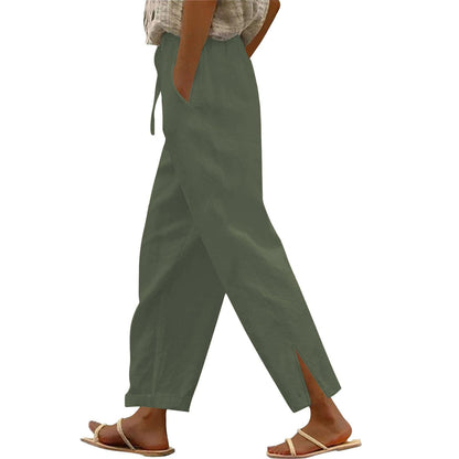 Womens Summer Pants Lightweight Casual Cotton Linen Pants for Women 2025 Summer Gauze Drawstring High Waisted Wide Leg Trousers Beach Vacation Clothes White XL
